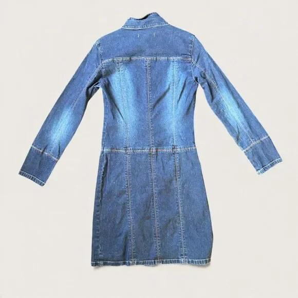 Arden B Denim Dress Jacket Women’s XS Longline Button Front 2000s Y2K Jean Dress - Picture 2 of 9